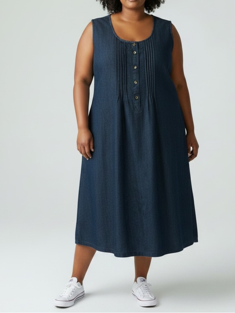 Denim Pleated Maxi Jean Dress Size Large